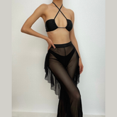 Dreiteilige Bademode aus einfarbigem Neckholder mit gepolsterter Netzhose zum Selbstbinden